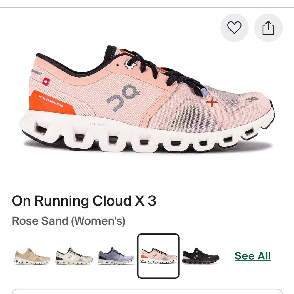 NEW!!!On Running Cloud X 3 Women's Running Shoe — Rose Sand with Black Accents